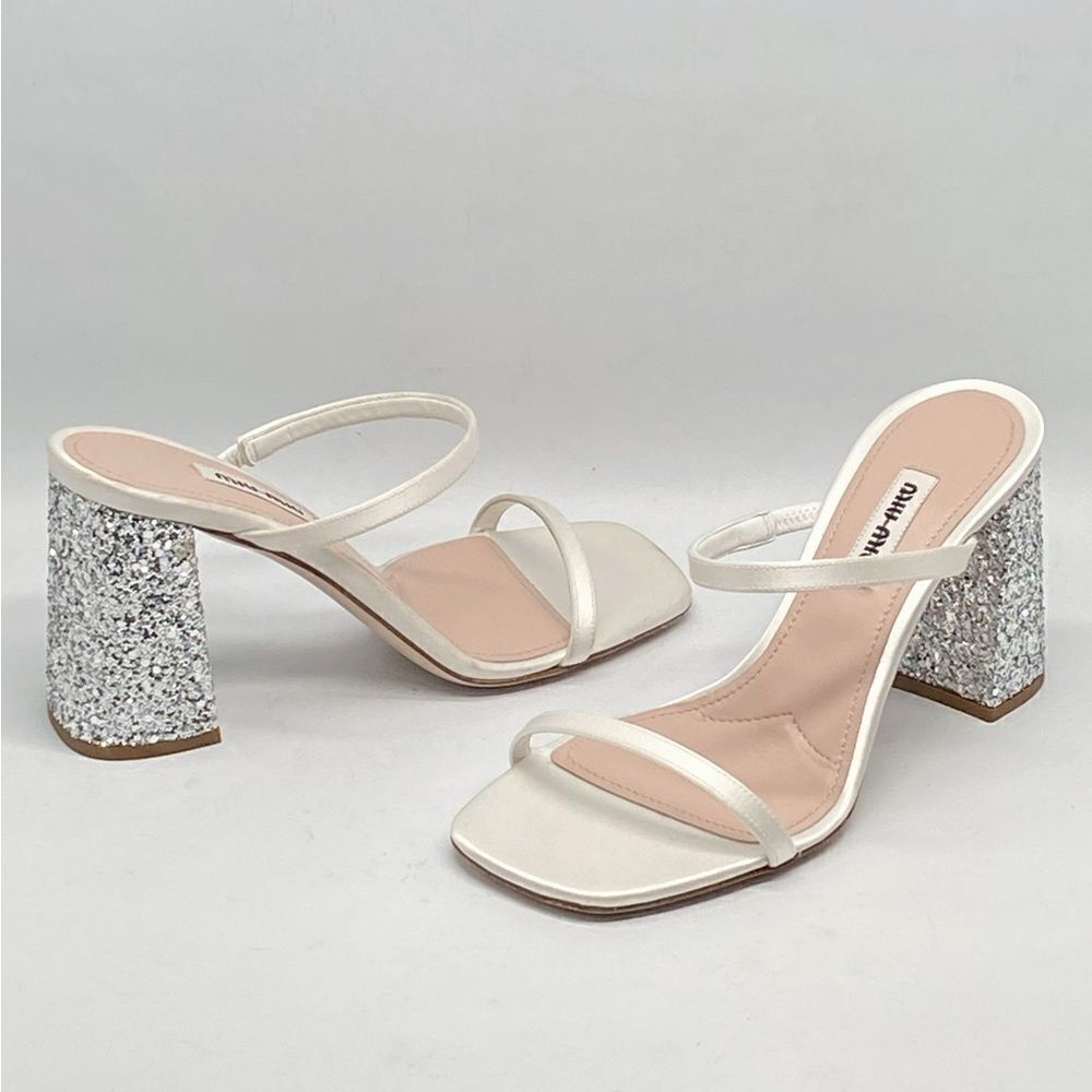 Miu Miu Glitter High Block Heel Sandals size 35